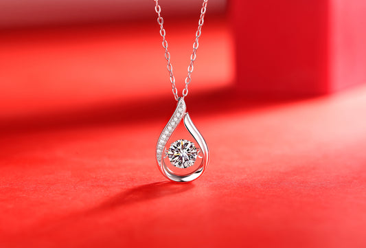 Round Moissanite Open Teardrop Pendant Necklace in 925 Silver