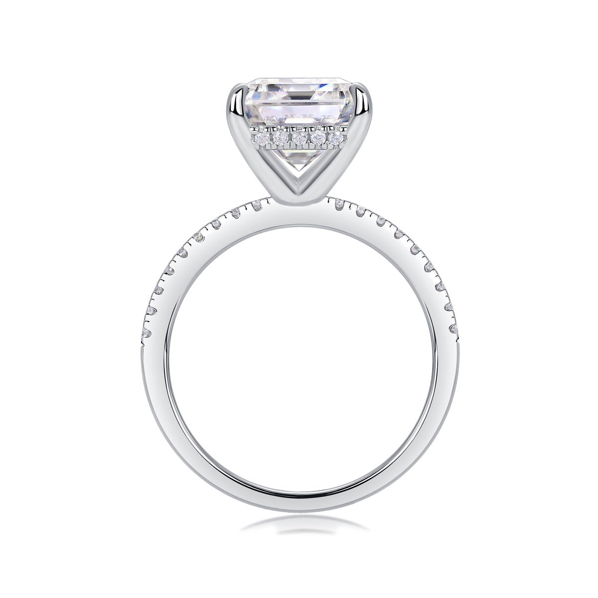 Emerald-Cut Moissanite Hidden-Halo Solitaire Ring in 925 Silver