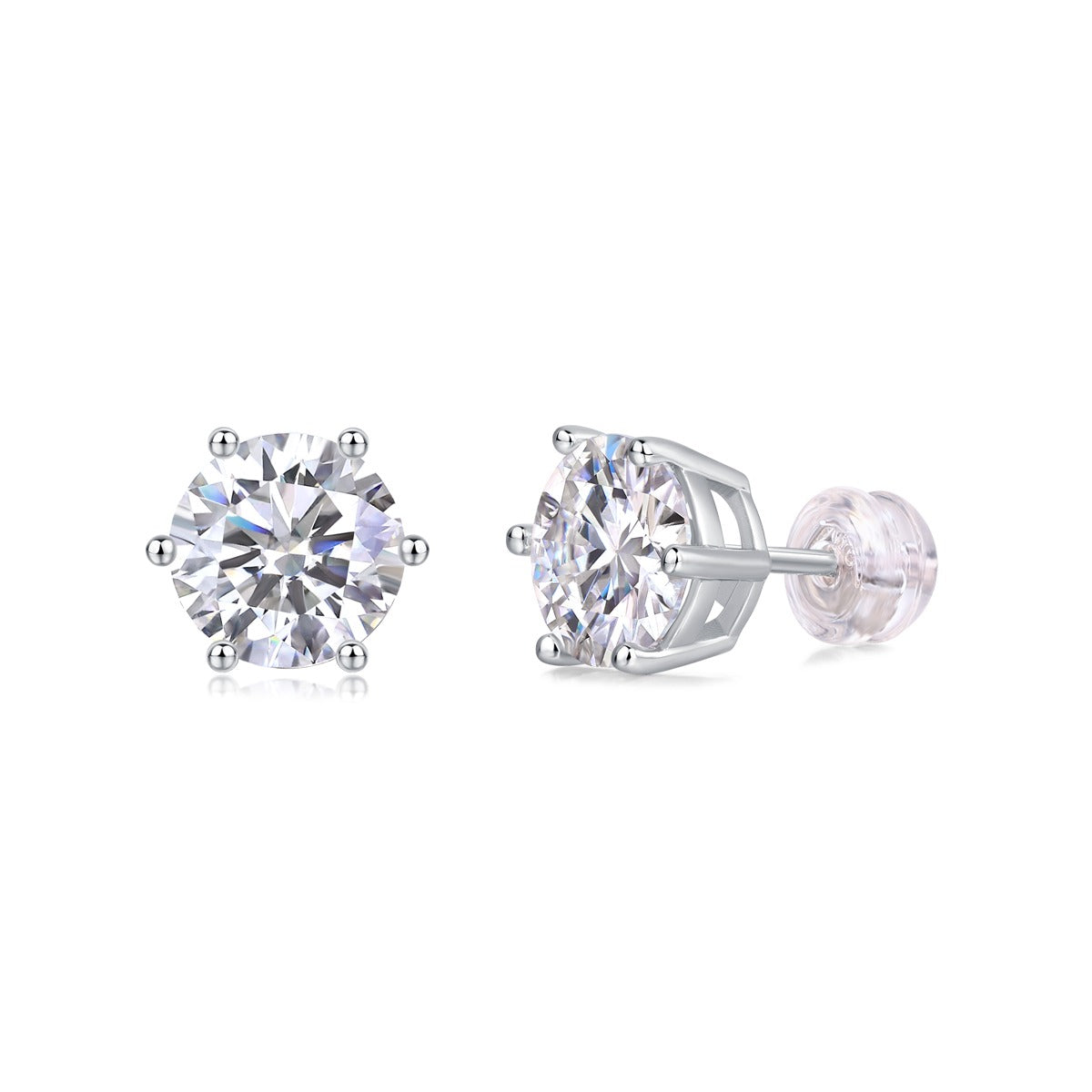 Round Moissanite Six-Prong Stud Earrings in 925 Sterling Silver
