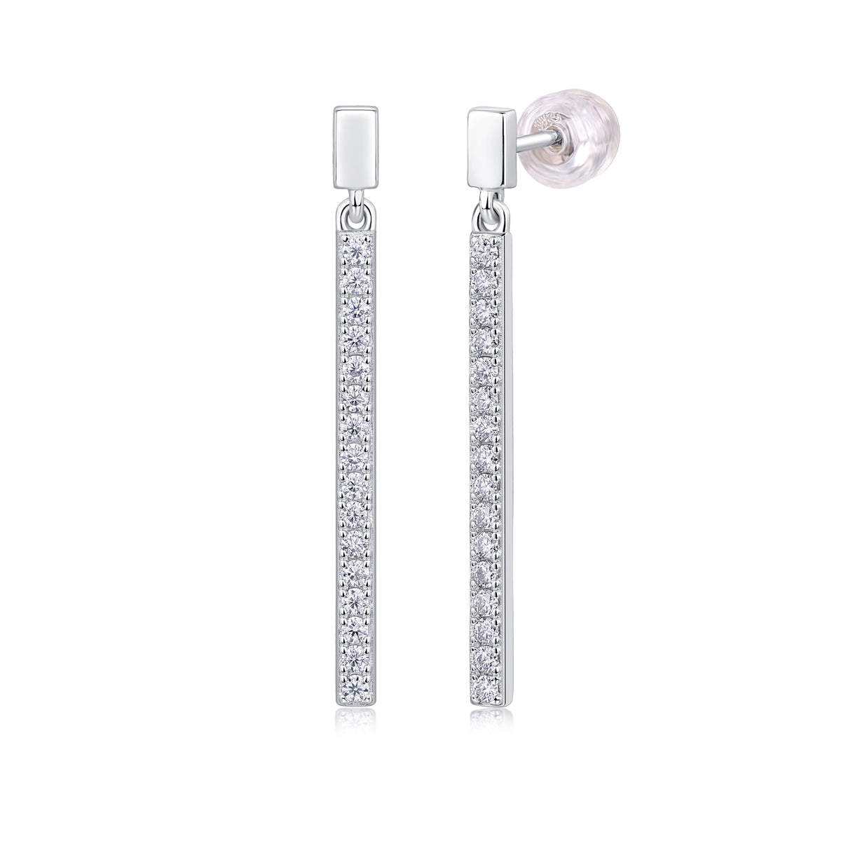 Moissanite Pave Linear Bar Drop Earrings in 925 Sterling Silver