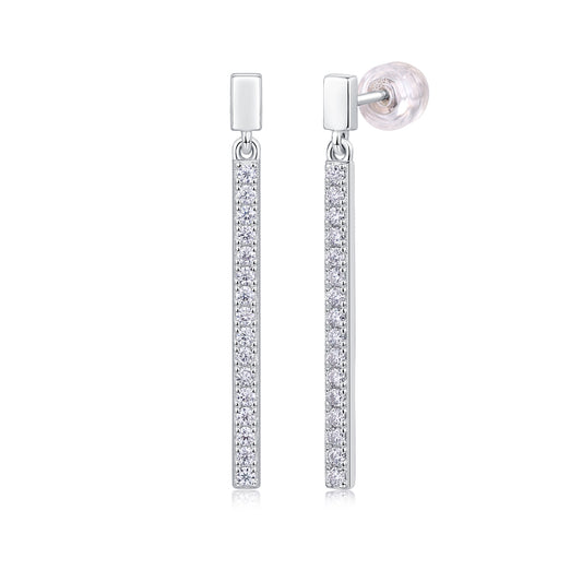 Moissanite Pave Linear Bar Drop Earrings in 925 Sterling Silver