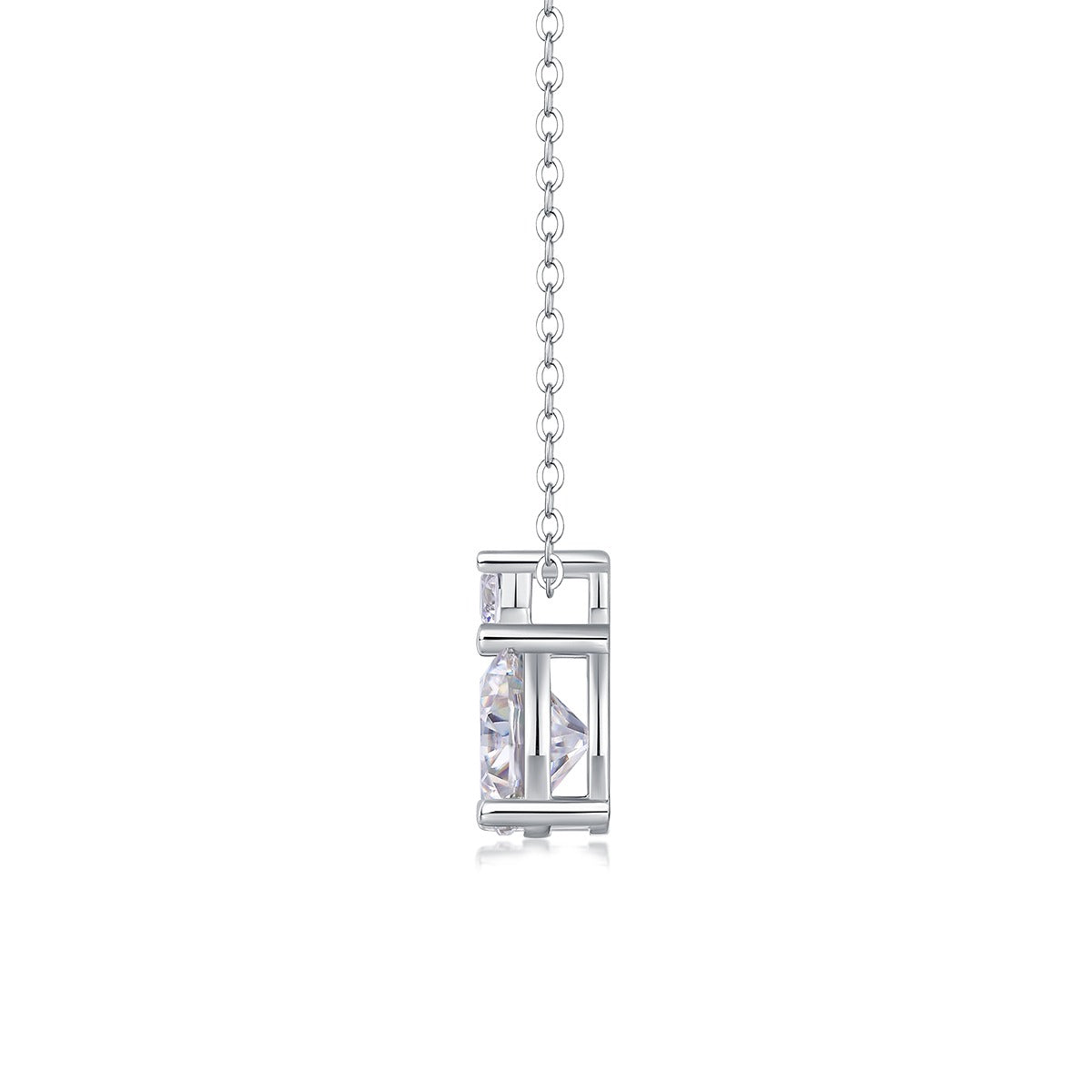 Round Moissanite Two-Stone Drop Pendant Necklace in 925 Silver