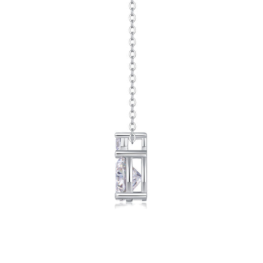 Round Moissanite Two-Stone Drop Pendant Necklace in 925 Silver