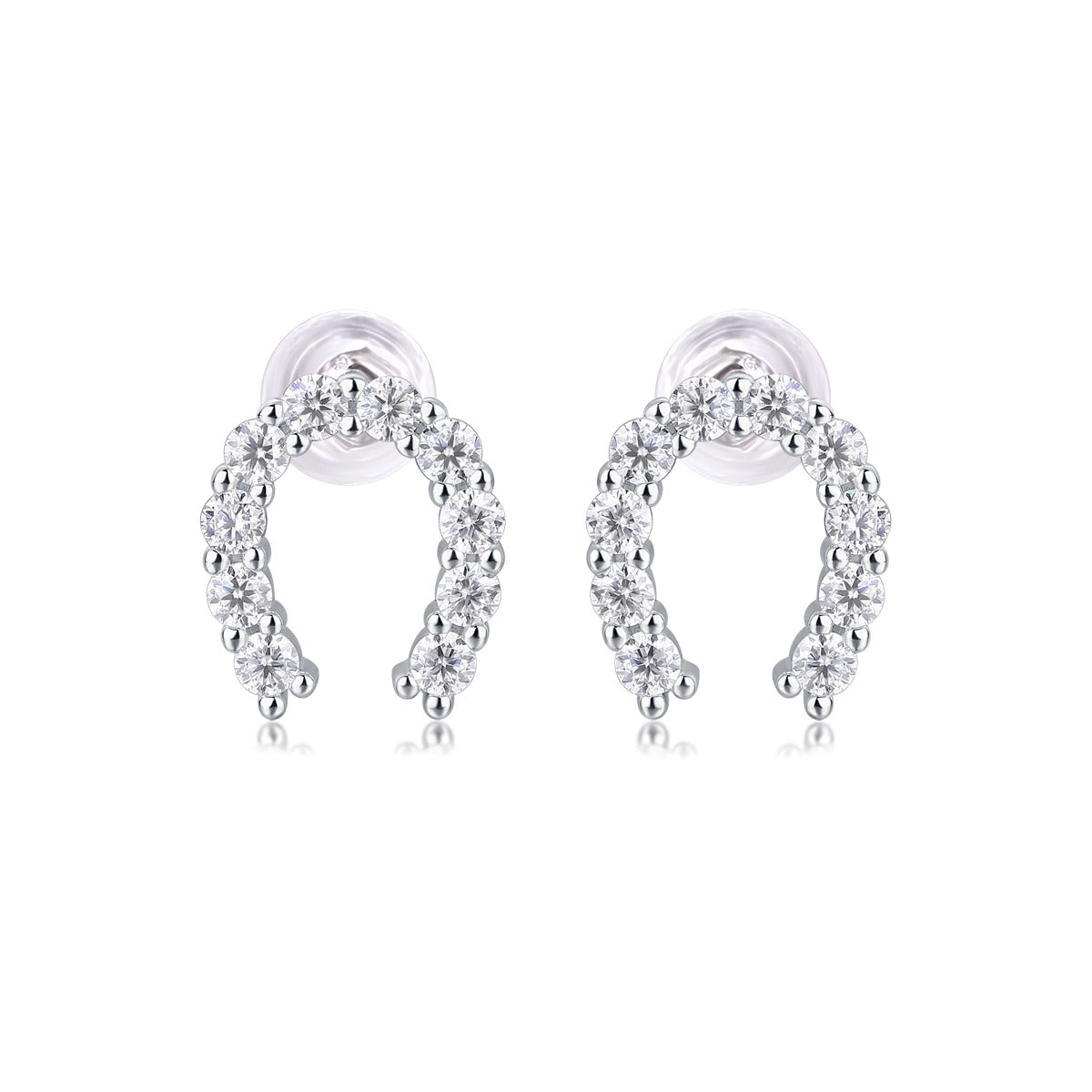 Moissanite Pave Horseshoe Stud Earrings in 925 Sterling Silver