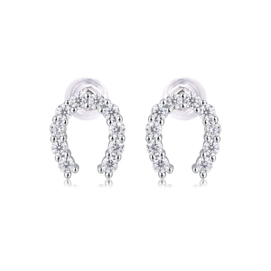 Moissanite Pave Horseshoe Stud Earrings in 925 Sterling Silver