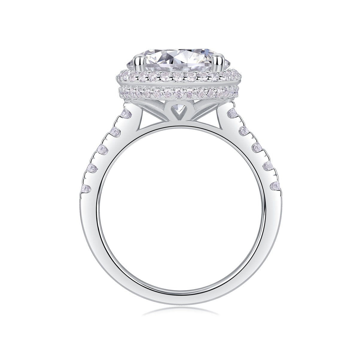 Round Moissanite Halo Engagement Ring in 925 Sterling Silver