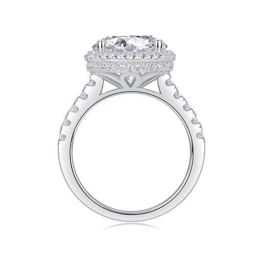 Round Moissanite Halo Engagement Ring in 925 Sterling Silver