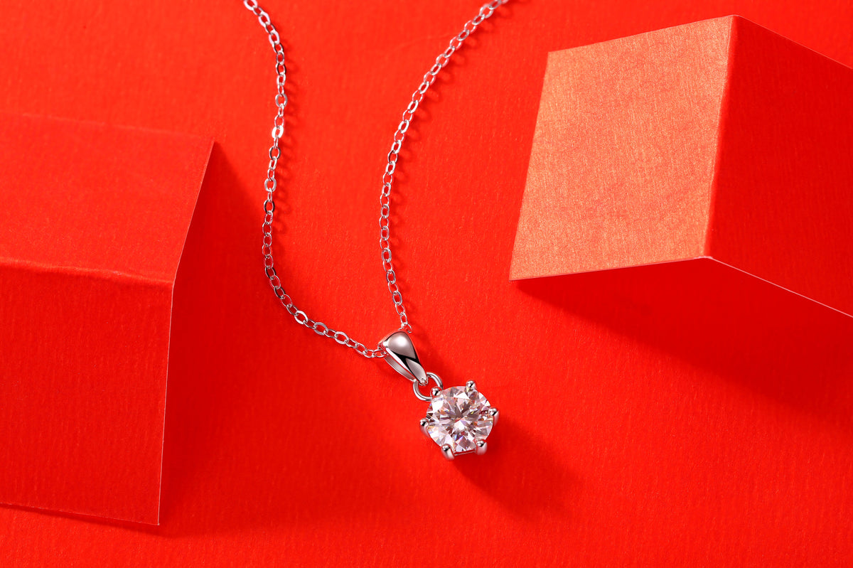 Round Moissanite Solitaire Drop Pendant Necklace in 925 Sterling Silver