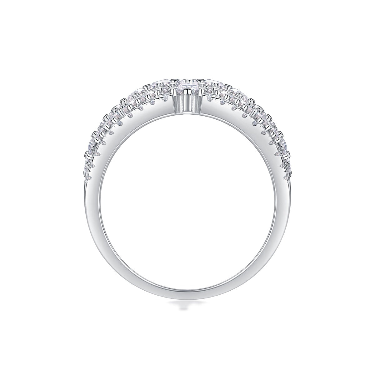 Wide Multi-Row Moissanite Pave Cocktail Ring in 925 Sterling Silver