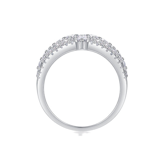 Wide Multi-Row Moissanite Pave Cocktail Ring in 925 Sterling Silver