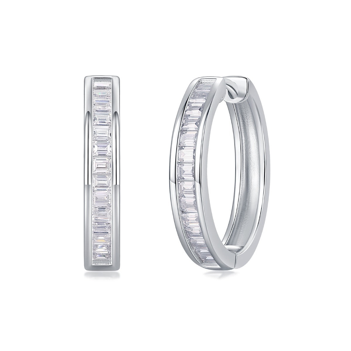 Channel-Set Baguette Moissanite Hoop Earrings in 925 Sterling Silver