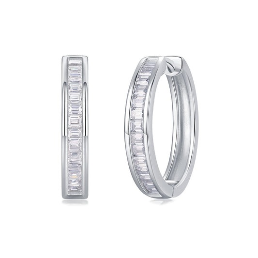 Channel-Set Baguette Moissanite Hoop Earrings in 925 Sterling Silver