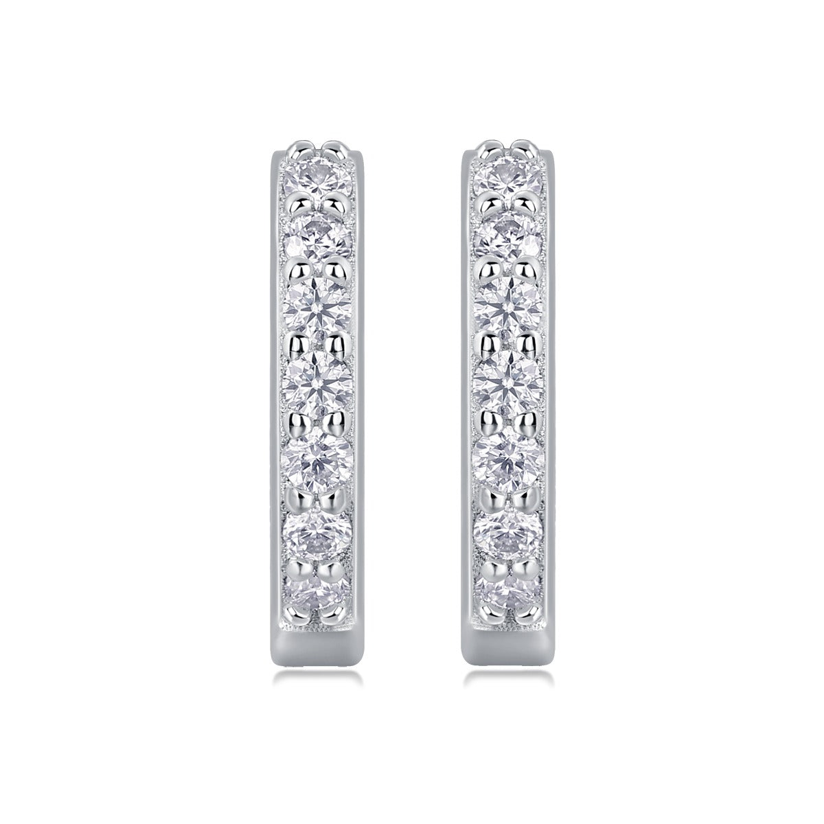 Moissanite Single-Row Pave Huggie Hoop Earrings in 925 Silver