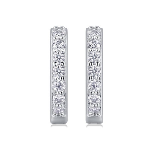 Moissanite Single-Row Pave Huggie Hoop Earrings in 925 Silver