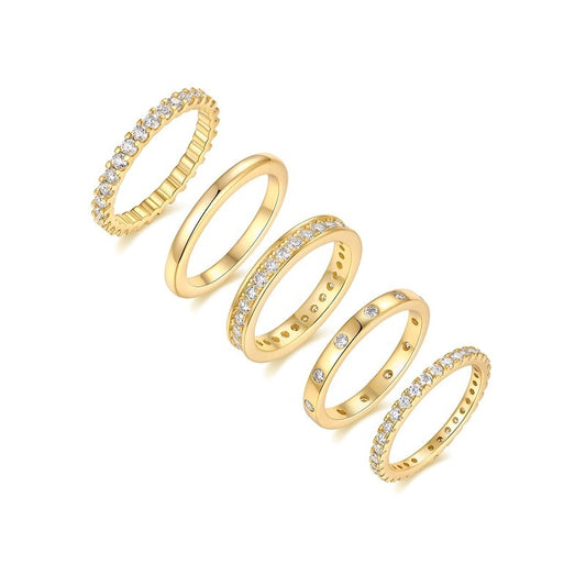 Moissanite Five-Piece Stacking Ring Set in Gold-Plated 925 Silver