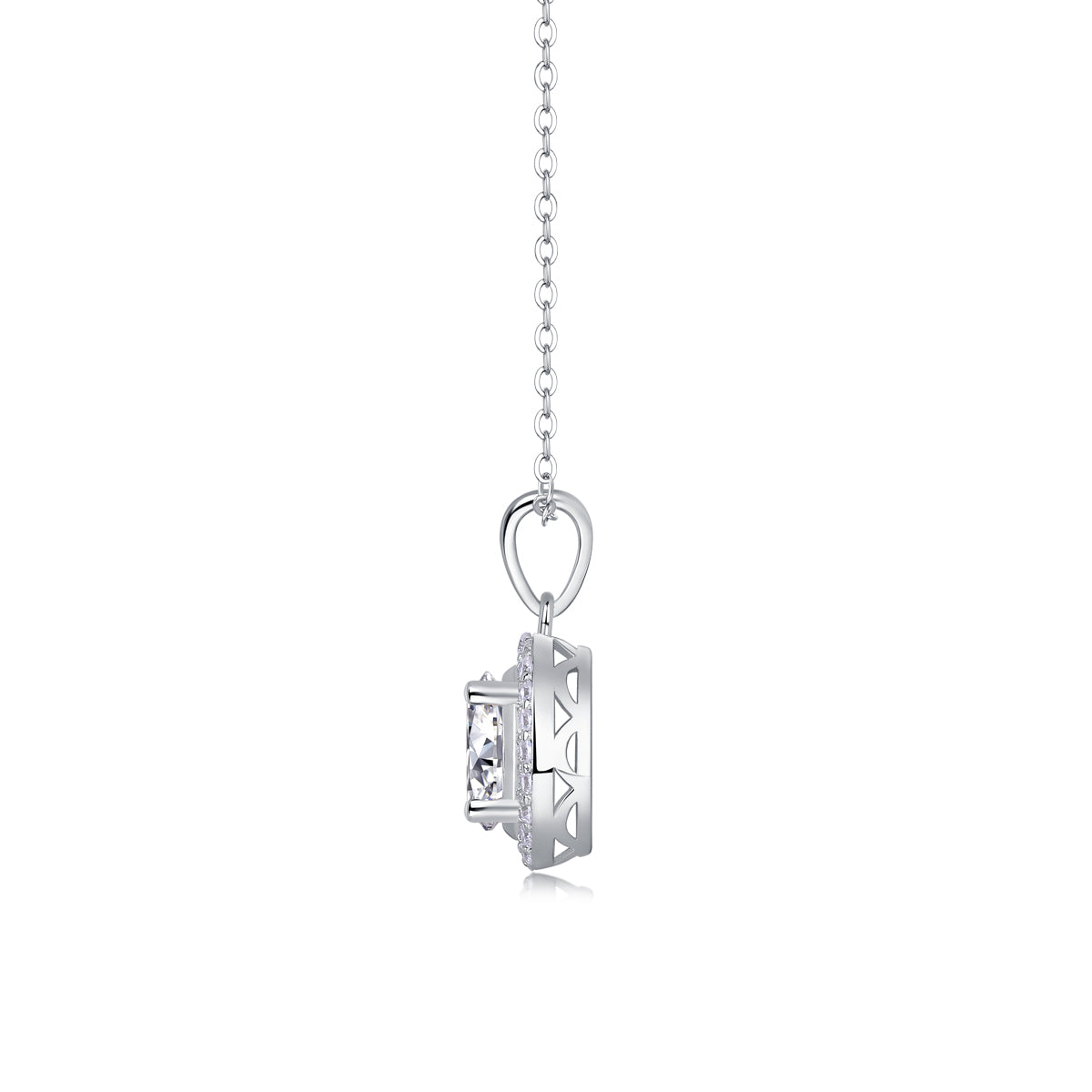 Oval Moissanite Halo Pendant Necklace in 925 Sterling Silver