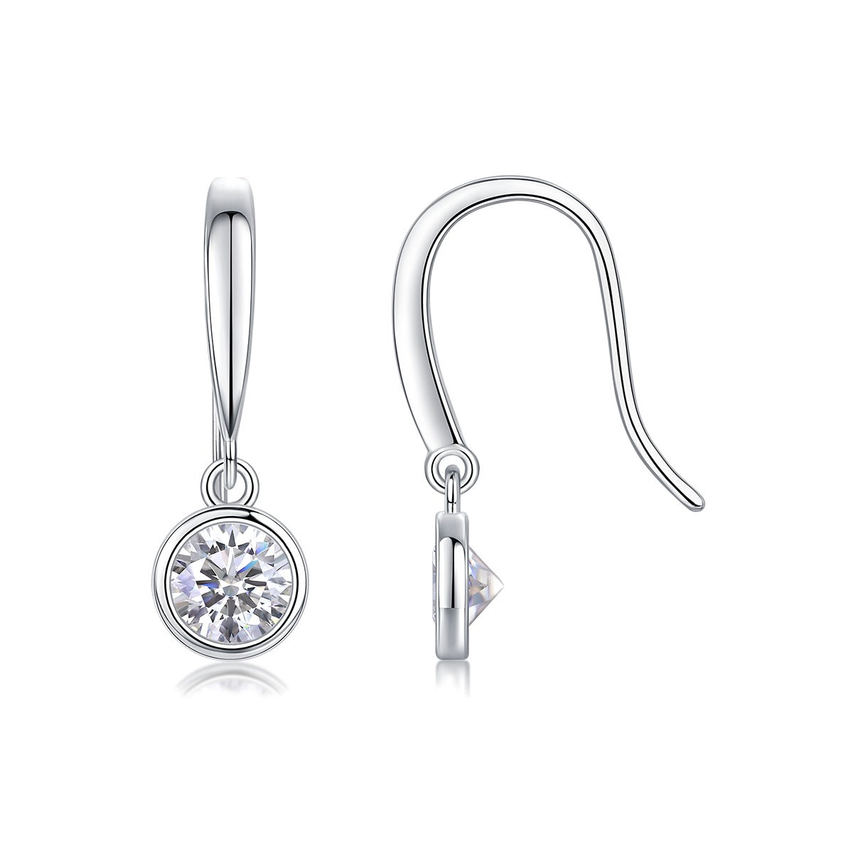 Round Moissanite Bezel Drop Earrings in 925 Sterling Silver