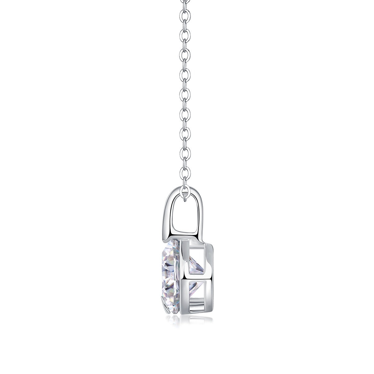 Round Moissanite Solitaire Bail Pendant Necklace in 925 Sterling Silver