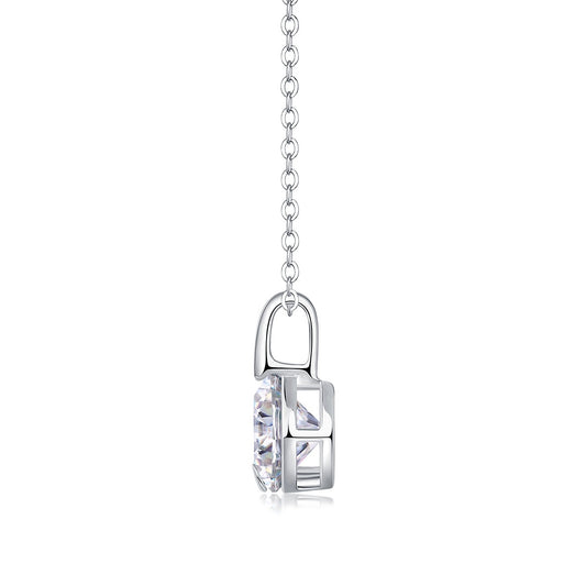 Round Moissanite Solitaire Bail Pendant Necklace in 925 Sterling Silver