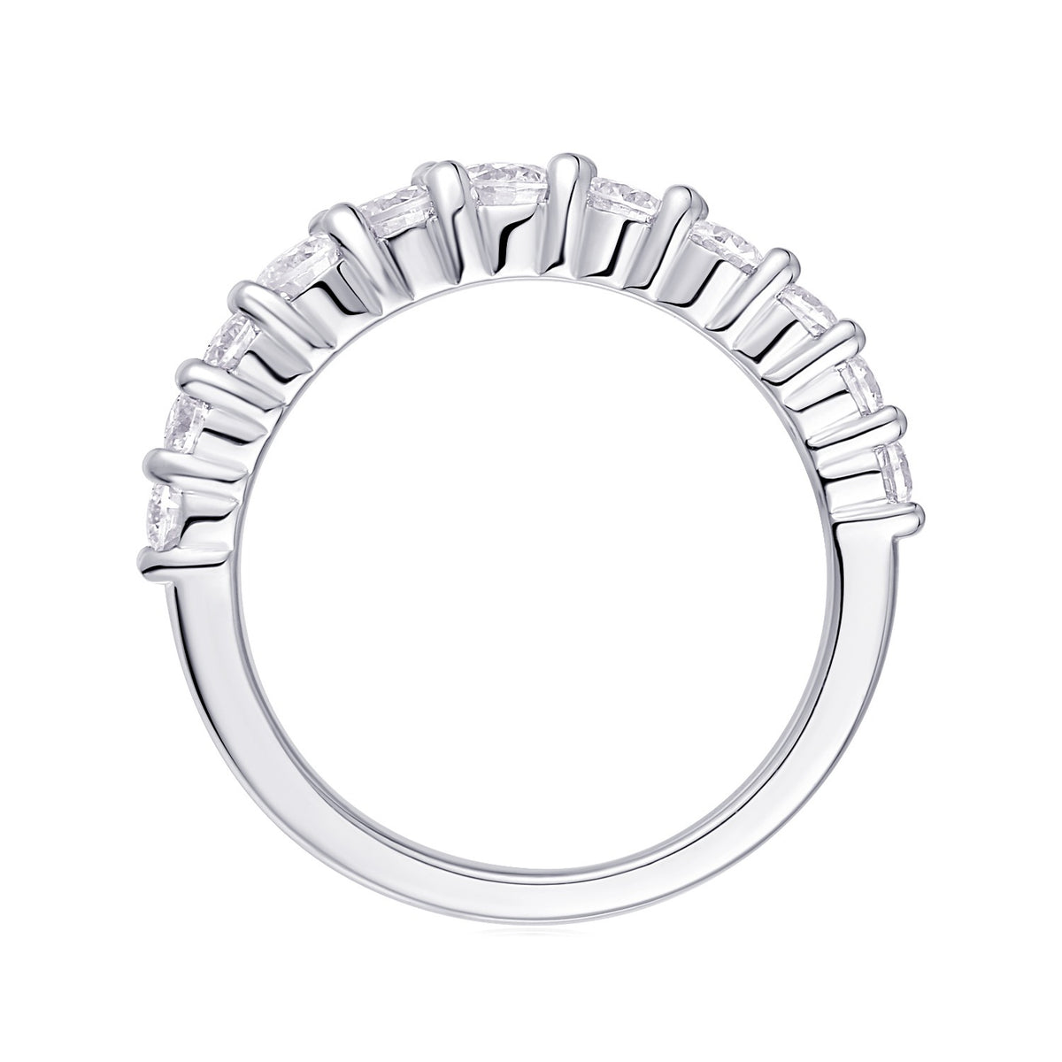 Round Moissanite Graduated Curved Band in 925 Sterling Silver