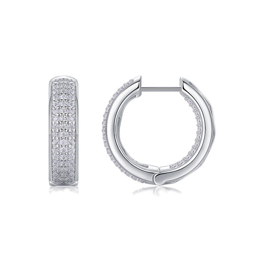 Moissanite Three-Row Pave Huggie Hoop Earrings in 925 Sterling Silver