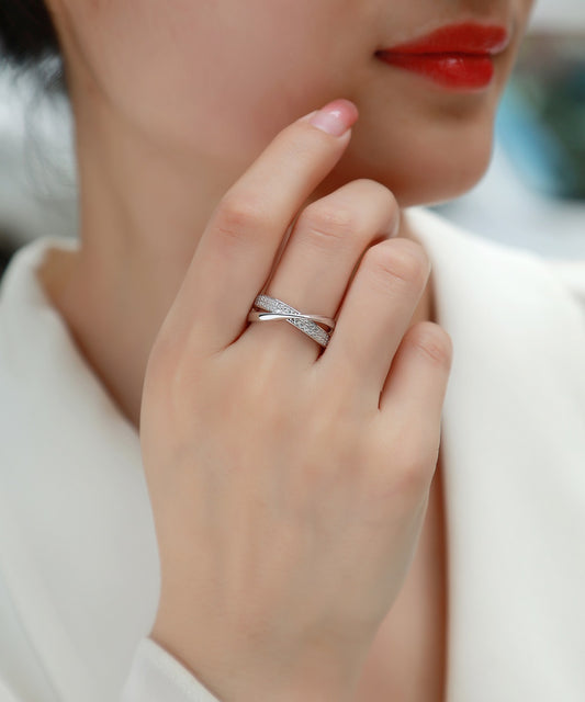 Moissanite Pave Crossover Ring in 925 Sterling Silver - worn