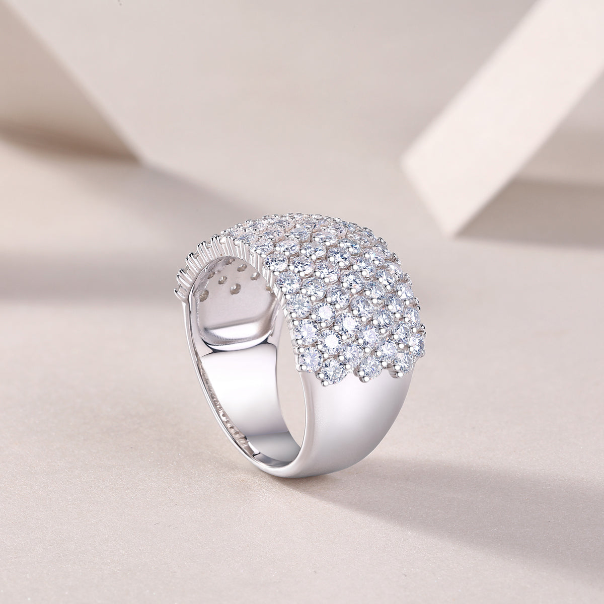 Wide Moissanite Pave Statement Band in 925 Sterling Silver