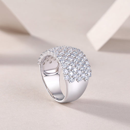 Wide Moissanite Pave Statement Band in 925 Sterling Silver