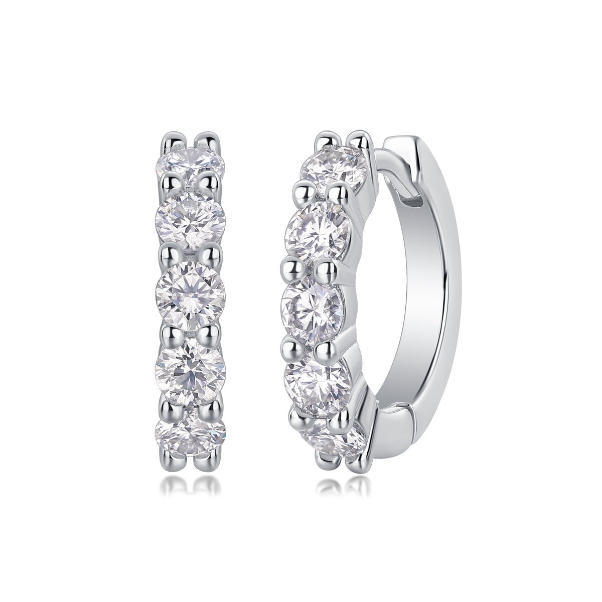 Round Moissanite Shared-Prong Huggie Hoop Earrings in 925 Silver
