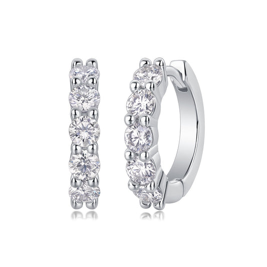 Round Moissanite Shared-Prong Huggie Hoop Earrings in 925 Silver