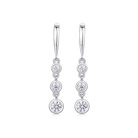 Round Moissanite Triple Bezel Drop Earrings in 925 Sterling Silver