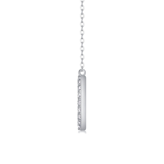 Pave Moissanite Open Circle Pendant Necklace in 925 Sterling Silver