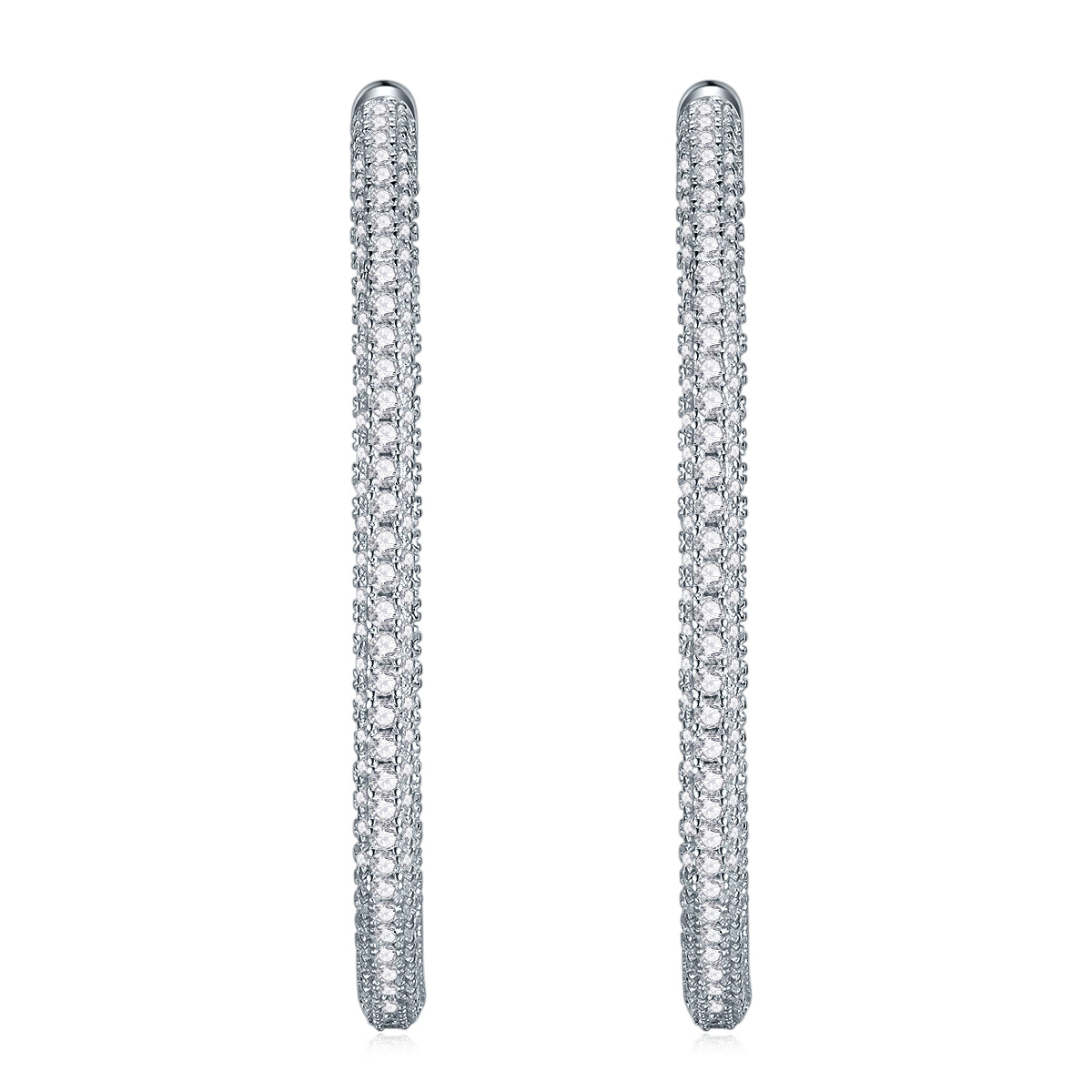 Large Inside-Out Pave Moissanite Hoop Earrings in 925 Sterling Silver