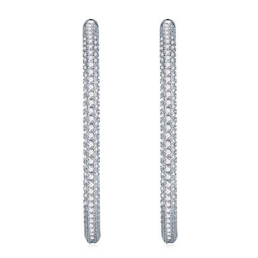 Large Inside-Out Pave Moissanite Hoop Earrings in 925 Sterling Silver