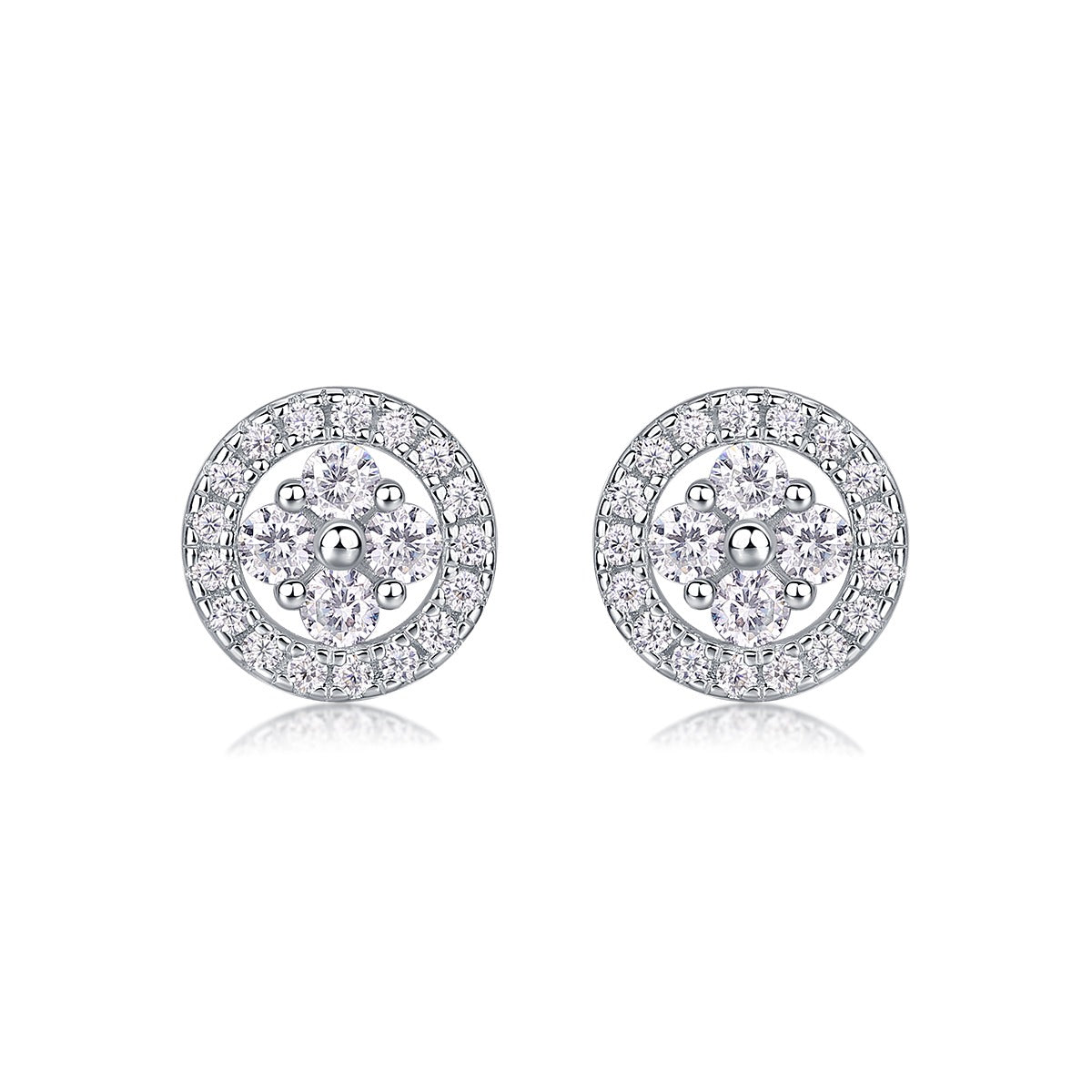 Round Moissanite Cluster Halo Stud Earrings in 925 Sterling Silver