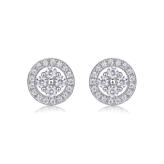 Round Moissanite Cluster Halo Stud Earrings in 925 Sterling Silver