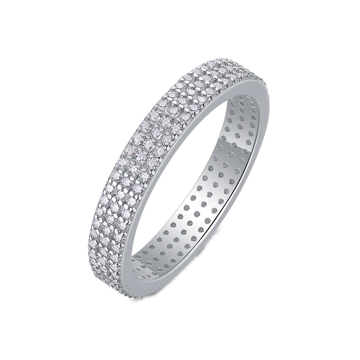 Moissanite Three-Row Pave Full Eternity Band in 925 Sterling Silver