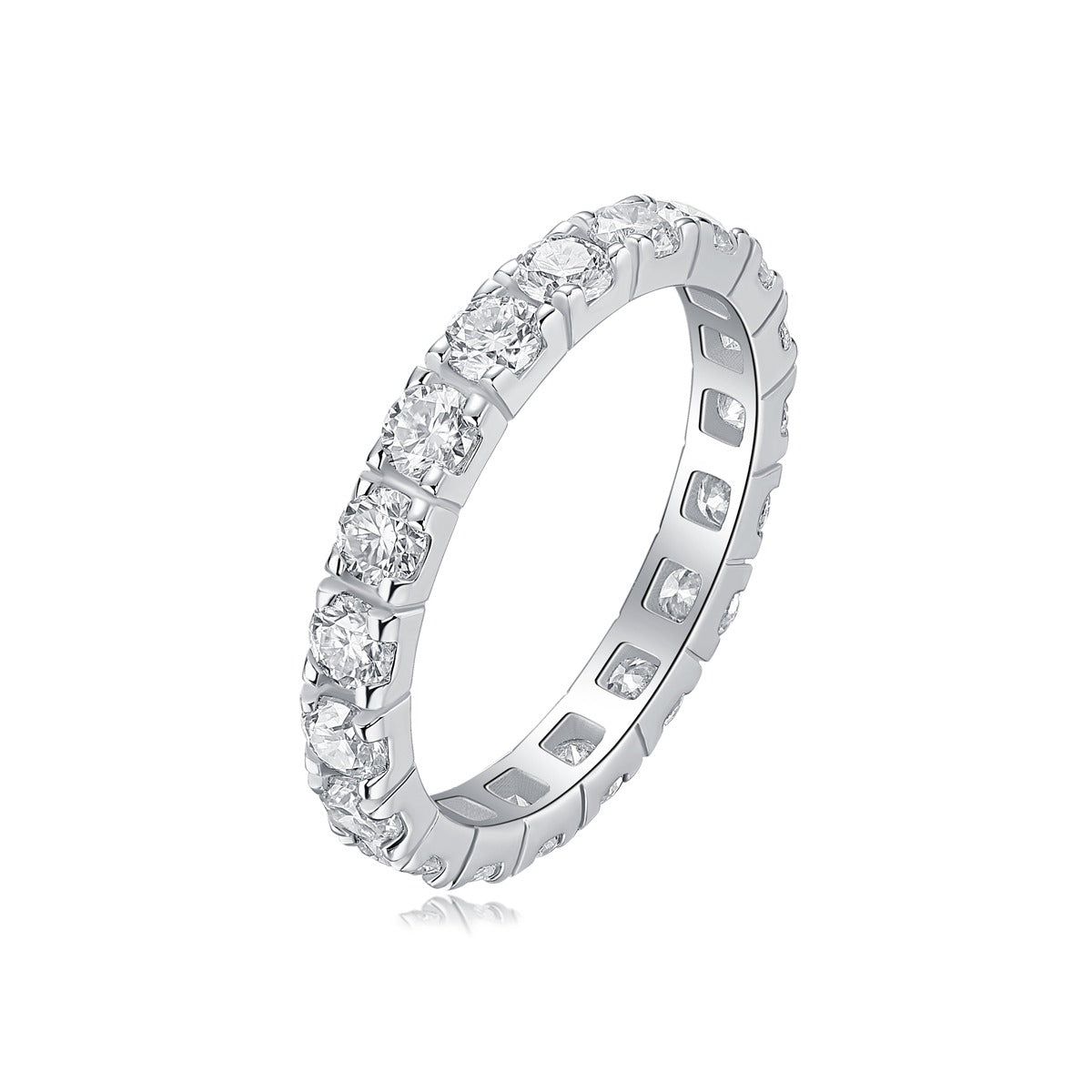 Round Moissanite Shared-Prong Eternity Band in 925 Sterling Silver