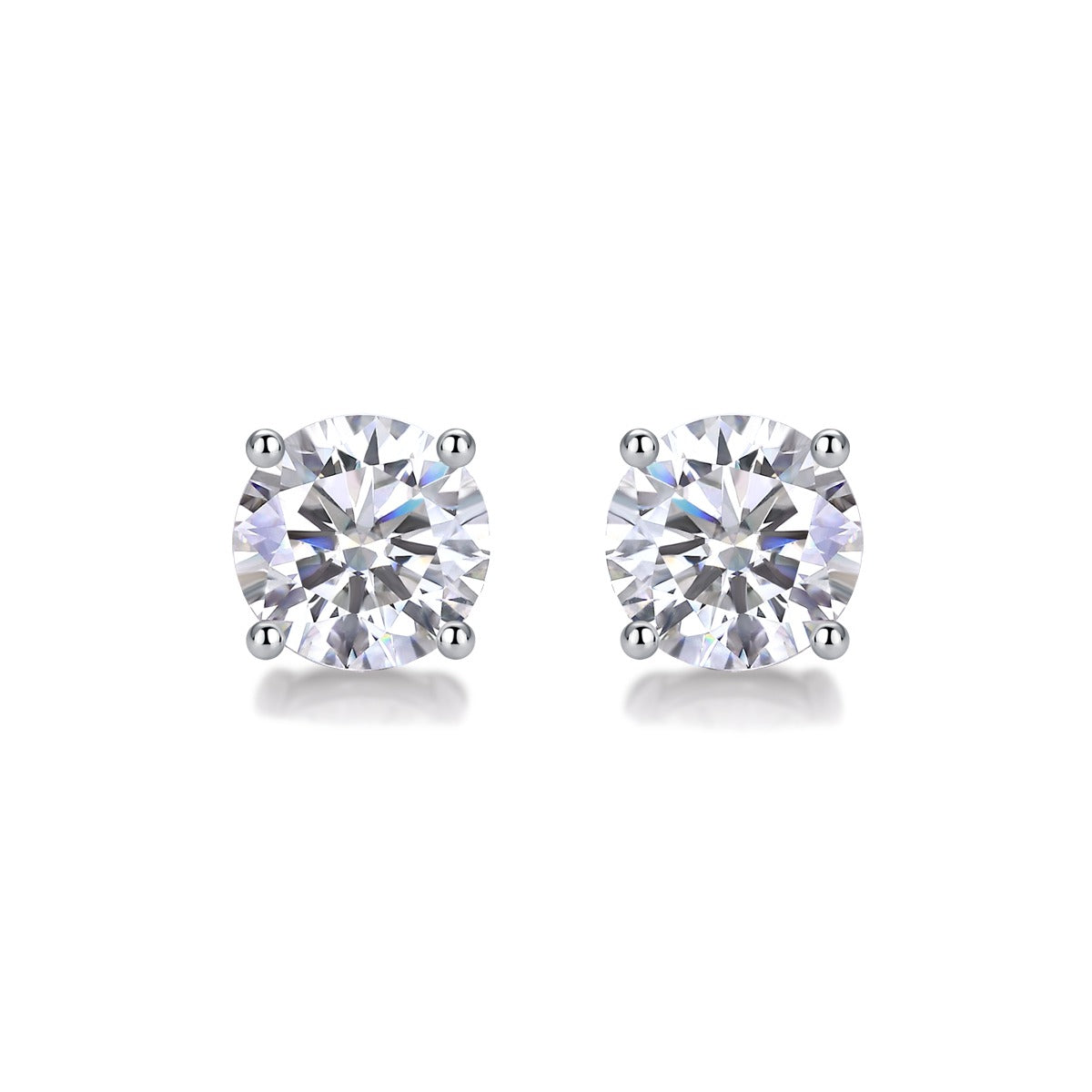 Round Moissanite Four-Prong Solitaire Stud Earrings in 925 Silver
