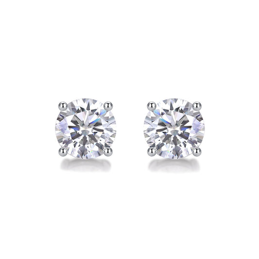 Round Moissanite Four-Prong Solitaire Stud Earrings in 925 Silver