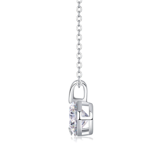 Round Moissanite V-Bail Solitaire Pendant Necklace in 925 Sterling Silver