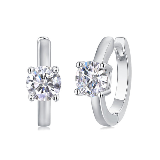 Round Moissanite Solitaire Huggie Hoop Earrings in 925 Sterling Silver