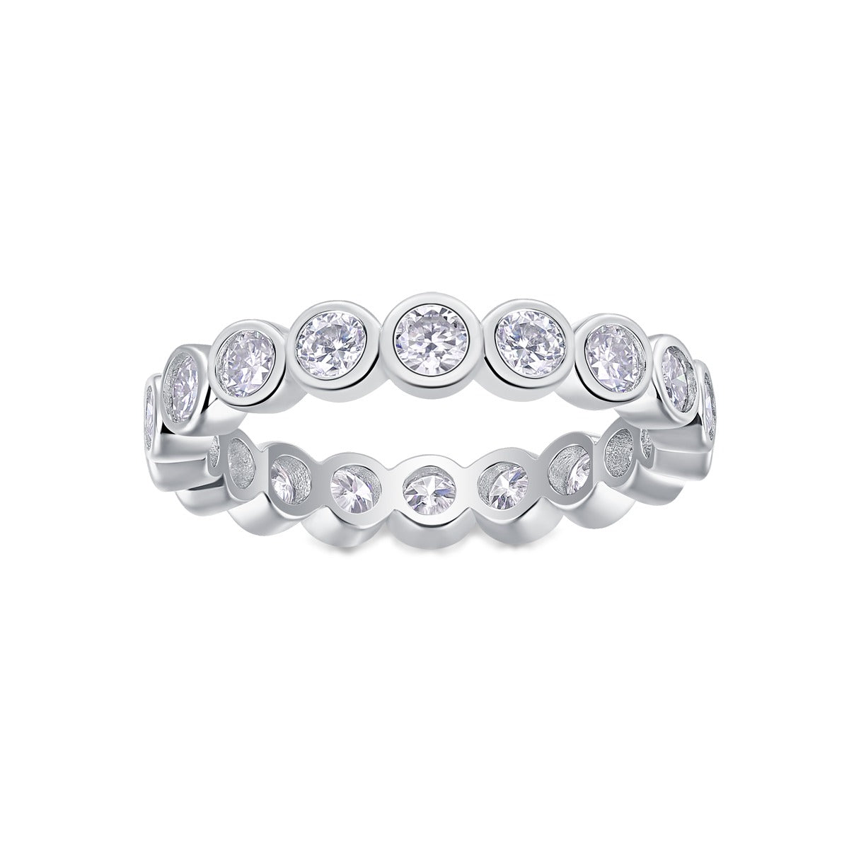 Round Moissanite Bezel-Set Eternity Band in 925 Sterling Silver