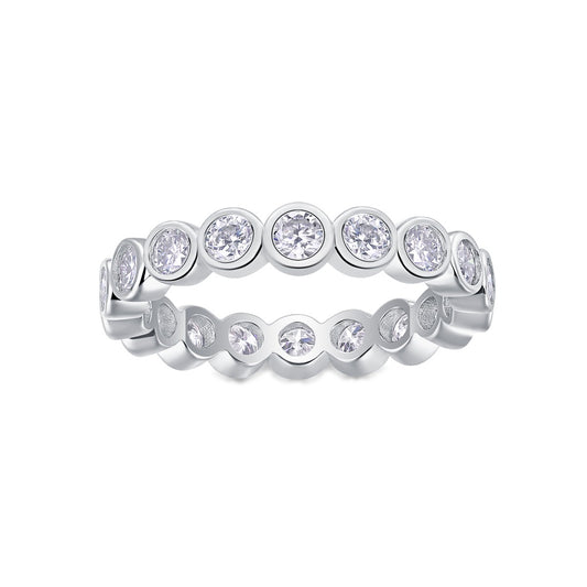 Round Moissanite Bezel-Set Eternity Band in 925 Sterling Silver