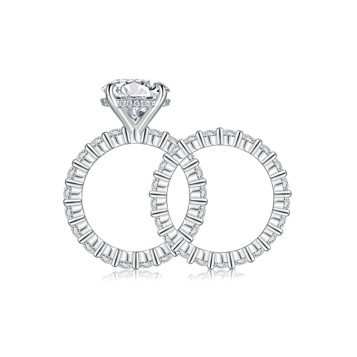 Round Moissanite Engagement Ring and Eternity Band Bridal Set in 925 Silver