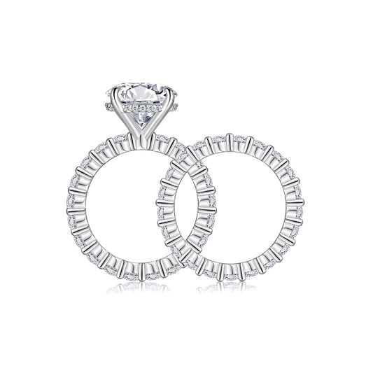 Round Moissanite Engagement Ring and Eternity Band Bridal Set in 925 Silver
