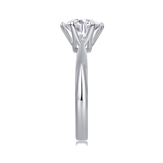 Six-Prong Round Moissanite Solitaire Ring in 925 Sterling Silver