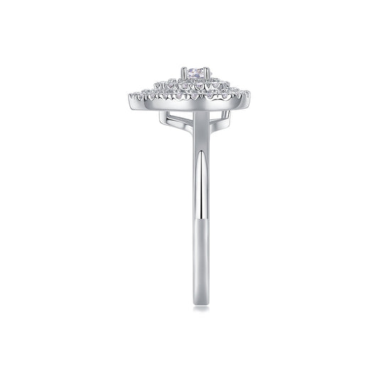 Pear-Shaped Moissanite Cluster Double-Halo Ring in 925 Silver