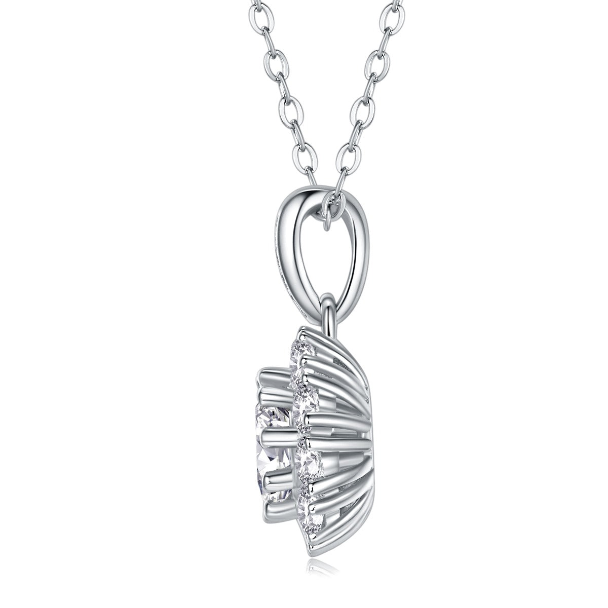 Round Moissanite Cluster Halo Pendant Necklace in 925 Sterling Silver