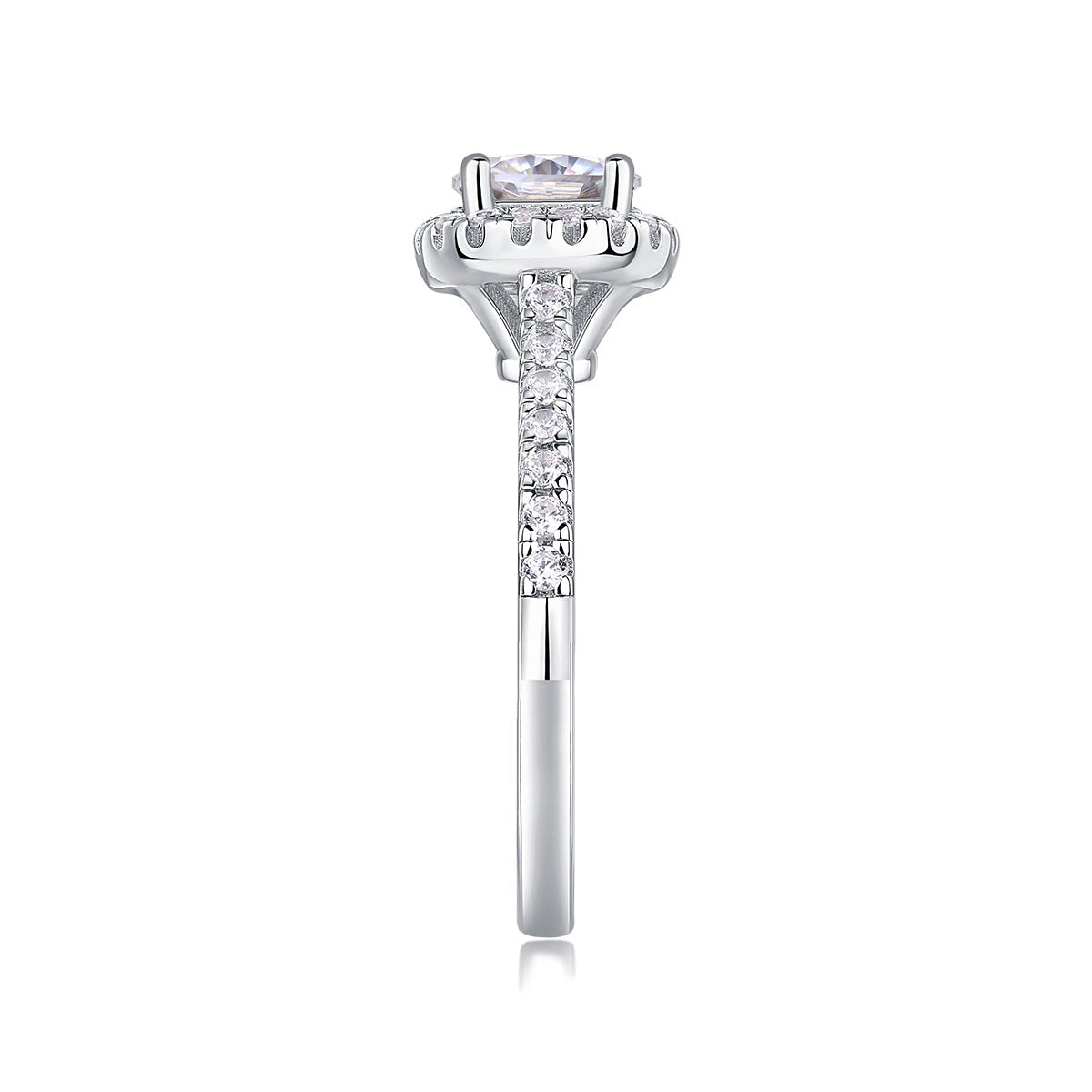 Round Moissanite Classic Halo Engagement Ring in 925 Sterling Silver